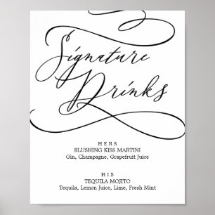 Póster Caligrafía romántica Rótulo de bebidas con firma
