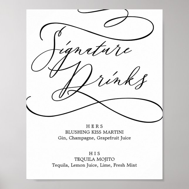 Póster Caligrafía romántica Rótulo de bebidas con firma (Frente)