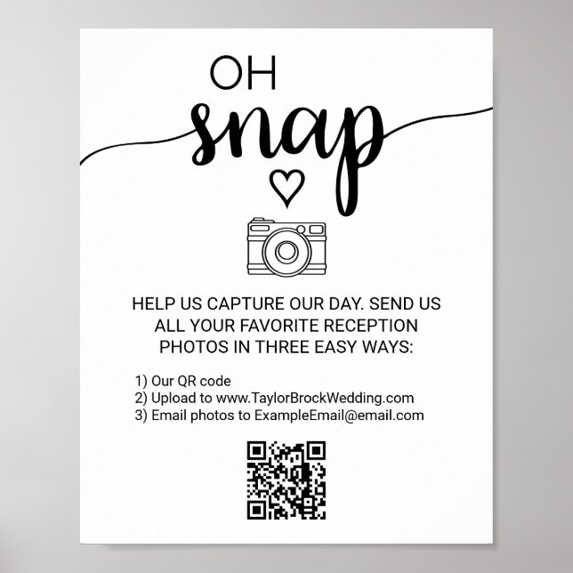 Póster Caligrafía simple en negro Oh Rótulo de código QR  (Frente)