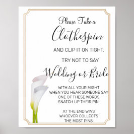 Póster Calla Lilies Clothespin bridal shower game sign