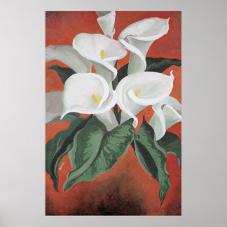 Póster Calla Lilies En Un Fondo Rojo