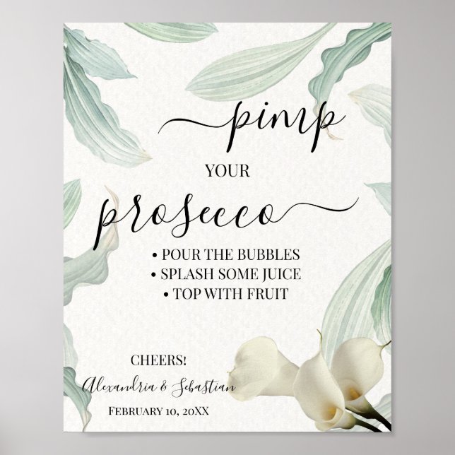 Póster Calla Lily Pimp tu Rótulo Prosecco Bridal Shower (Frente)