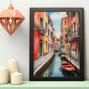 Póster Calle acuarela de Venecia retrato