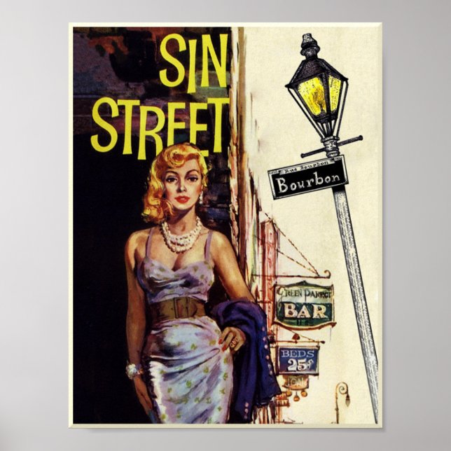 Póster Calle Bourbon, afiche de viaje de Nueva Orleans (Frente)