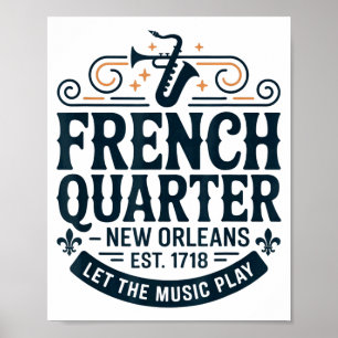 Póster Calle Bourbon Barrio Francés Nueva Orleans Mardi G