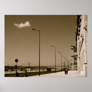 Póster Calle clásica de Ciudad Blanca y Negra en Lisboa