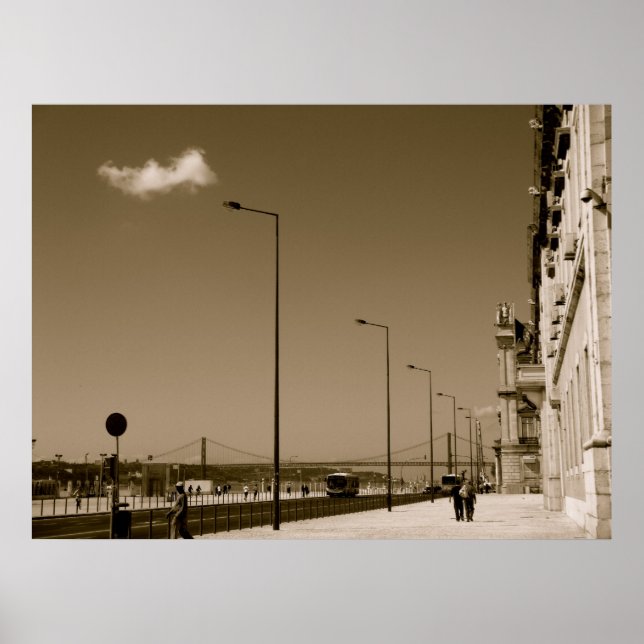 Póster Calle clásica de Ciudad Blanca y Negra en Lisboa (Frente)