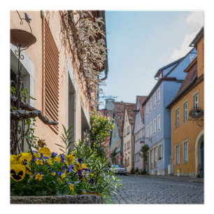 Póster Calle colorida en Rothenburg ob der Tauber