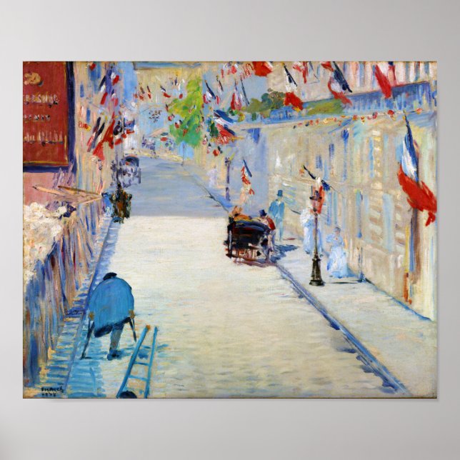 Póster Calle con banderas francesas, Manet (Frente)