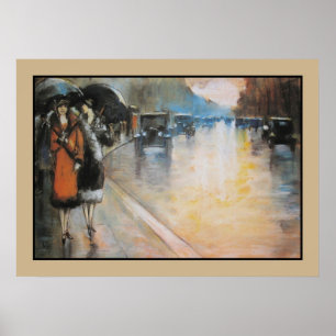 Póster Calle de Berlín de la acuarela en la lluvia
