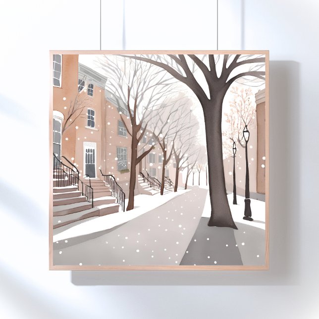 Póster Calle de Brownstone | Acuarela de invierno nevado (Subido por el creador)