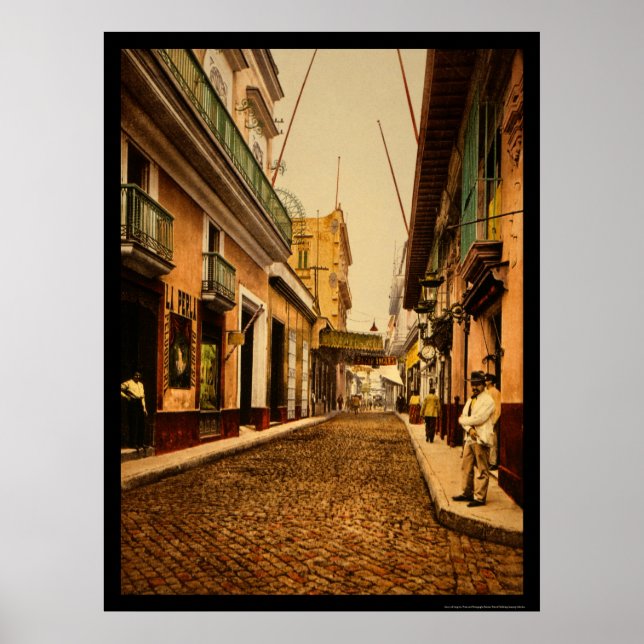 Póster Calle de Habana en La Habana, Cuba 1900 (Frente)