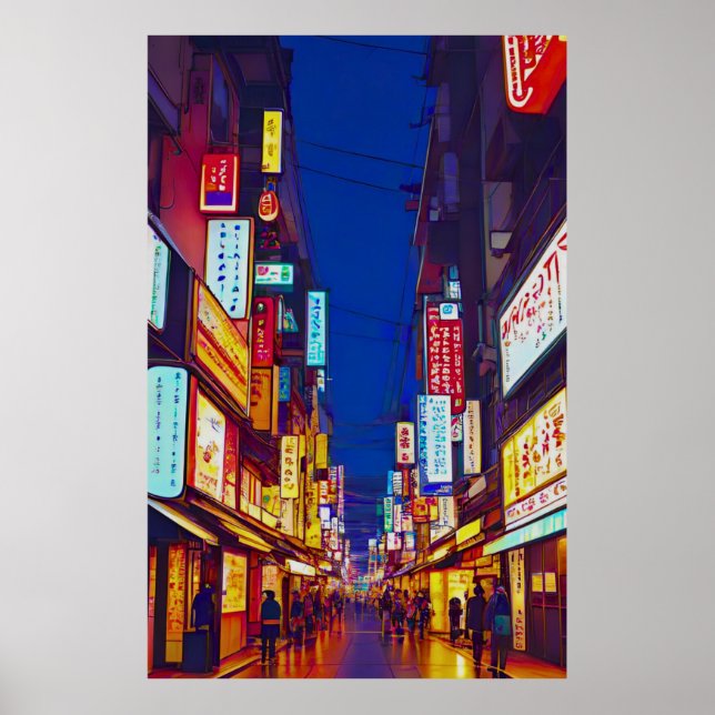 Póster Calle De La Ciudad Japonesa De Noche (Frente)