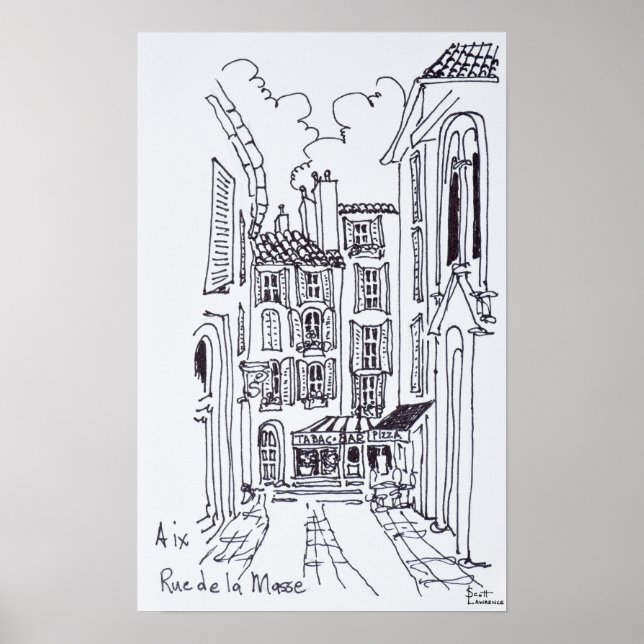 Póster Calle de la Masse | Aix en Provenza, Francia (Frente)