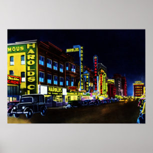 Póster Calle de Reno Nevada Virginia en la noche