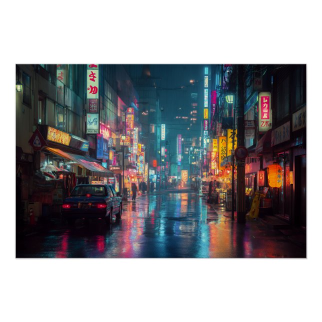 Póster Calle de Tokio Neon Lluvioso (Anverso)