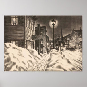 Póster Calle del pueblo en una noche de invierno