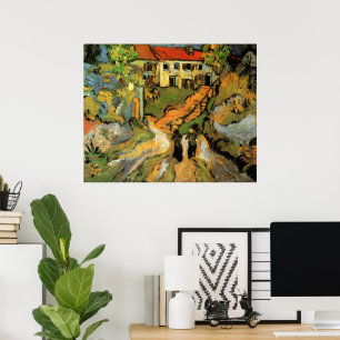 Póster Calle del pueblo y escaleras Auvers, figuras