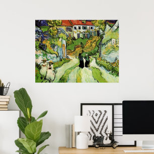 Póster Calle del pueblo y escaleras Auvers, figuras