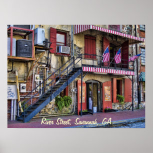 Póster Calle del río Vintage Savannah Georgia Foto de via