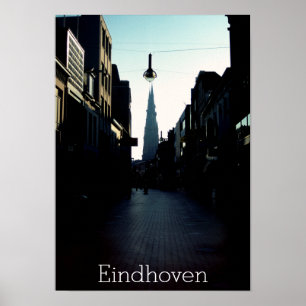 Póster Calle Eindhoven y Catharinakerk, Países Bajos
