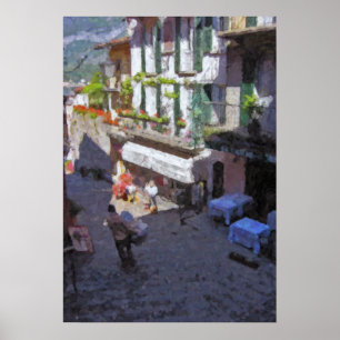 Póster Calle en poster de Como de Bellagio, lago