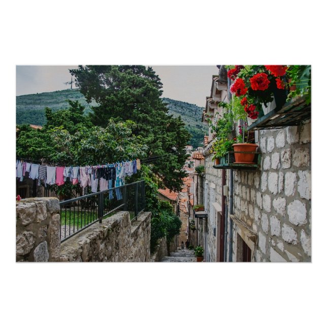 Póster Calle estrecha de piedra en Dubrovnik (Anverso)