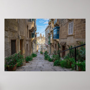 Póster Calle estrecha de piedra en Malta
