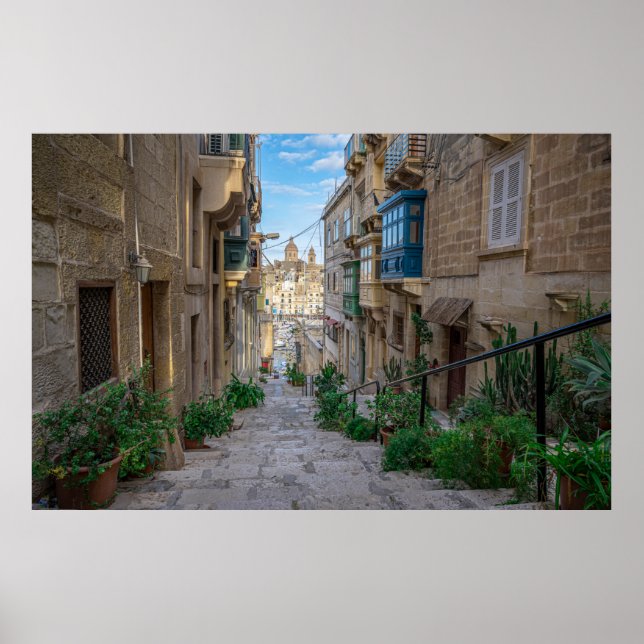 Póster Calle estrecha de piedra en Malta (Frente)