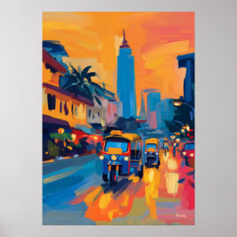 Póster Calle Fauvista de Tuk Tuk de Bangkok