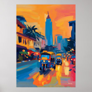 Póster Calle Fauvista de Tuk Tuk de Bangkok