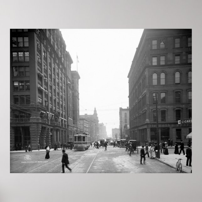 Póster Calle Griswold, Detroit: 1906 (Frente)