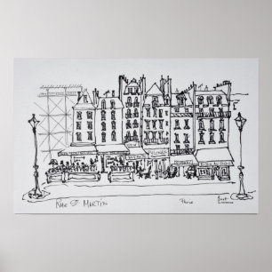Póster Calle histórica St. Martin, París, Francia
