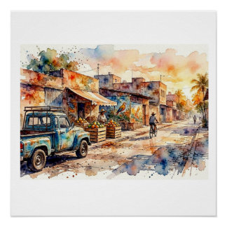 Póster Calle Market en Tijuana México, 