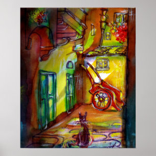 Póster Calle medieval por la noche en Florencia