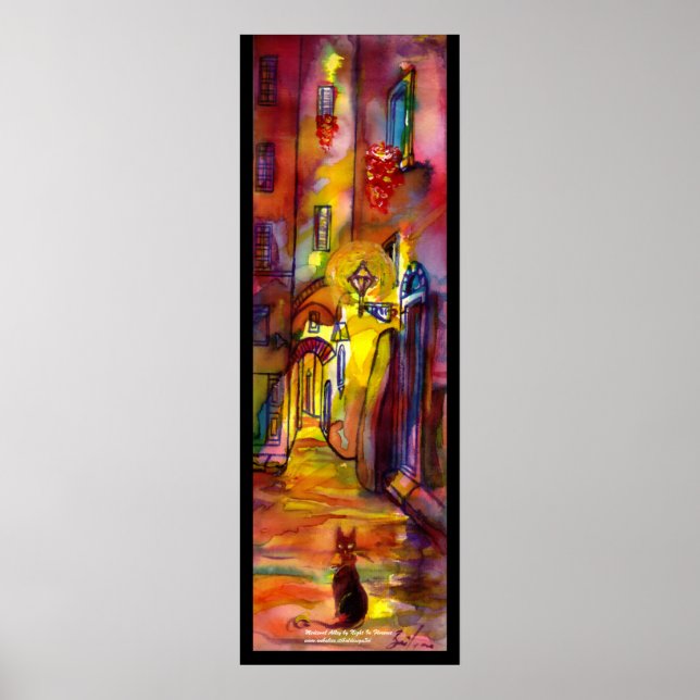 Póster Calle medieval por la noche en Florencia