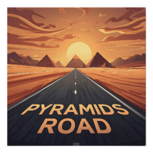 Póster Calle Pirámides Doradas Egipto Atardecer Arte