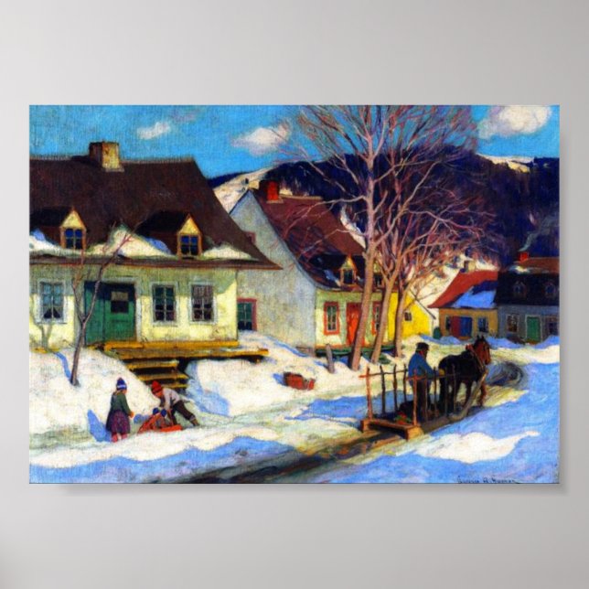 Póster Calle Quebec Village, Invierno, Clarence Gagnon (Frente)