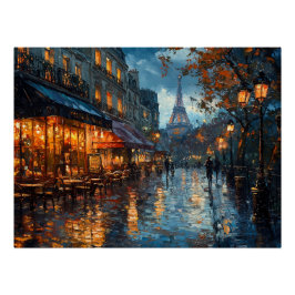 Póster Calle Rainy Cobblestone de París