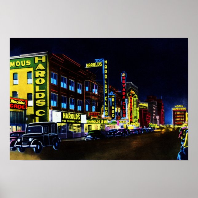 Póster Calle Reno Nevada Virginia de noche (Frente)