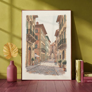 Póster Callejón italiano Arquitectura acuarela Calle