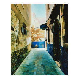 Póster Callejuela estrecha y colorida entre edificios ant