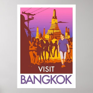 Póster Calles concurridas de Bangkok, chicas, turismo, vi