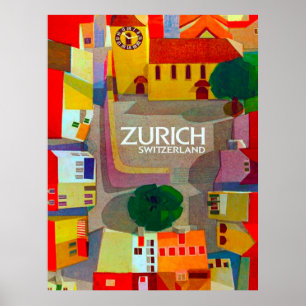 Póster Calles de la ciudad de Zúrich, Suiza. Vista aérea