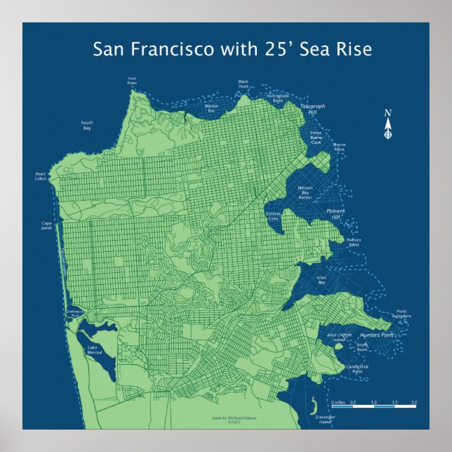 Póster Calles de San Francisco con elevación del nivel de (Frente)