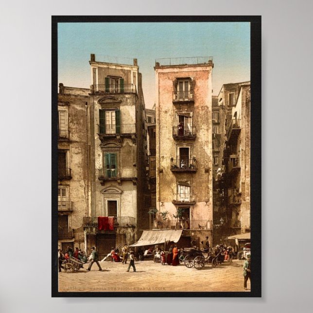 Póster Calles estrechas, Nápoles, Italia clásica Fotocrom (Frente)