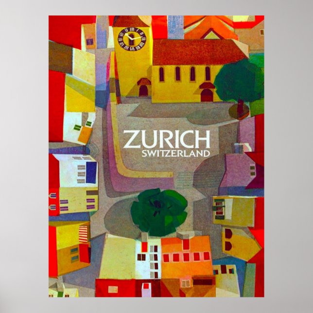 Póster Calles urbanas de Zúrich, Suiza. Vista real (Frente)