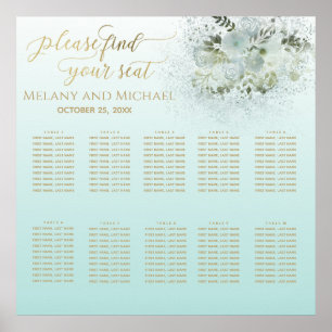 Póster Calligrafía de oro floral azul oscuro oscuro y rom