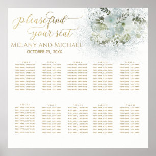 Póster Calligrafía dorada floral azul turquesa