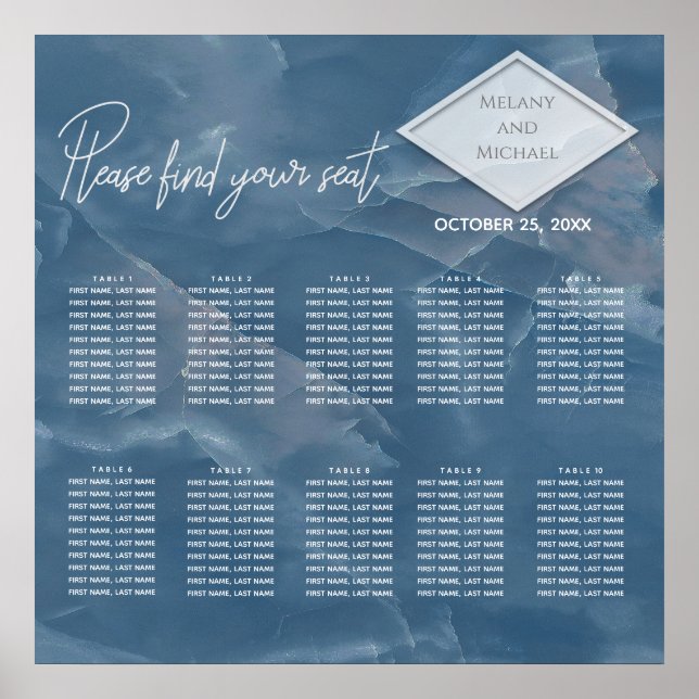 Póster Calligrafía geométrica de mármol azul marino román (Frente)